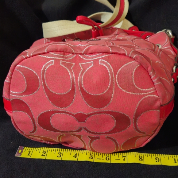 Coach Poppy Pink, Red, & Silver Signature Bucket Shoulder/Crossbody Bag - Picture 8 of 14